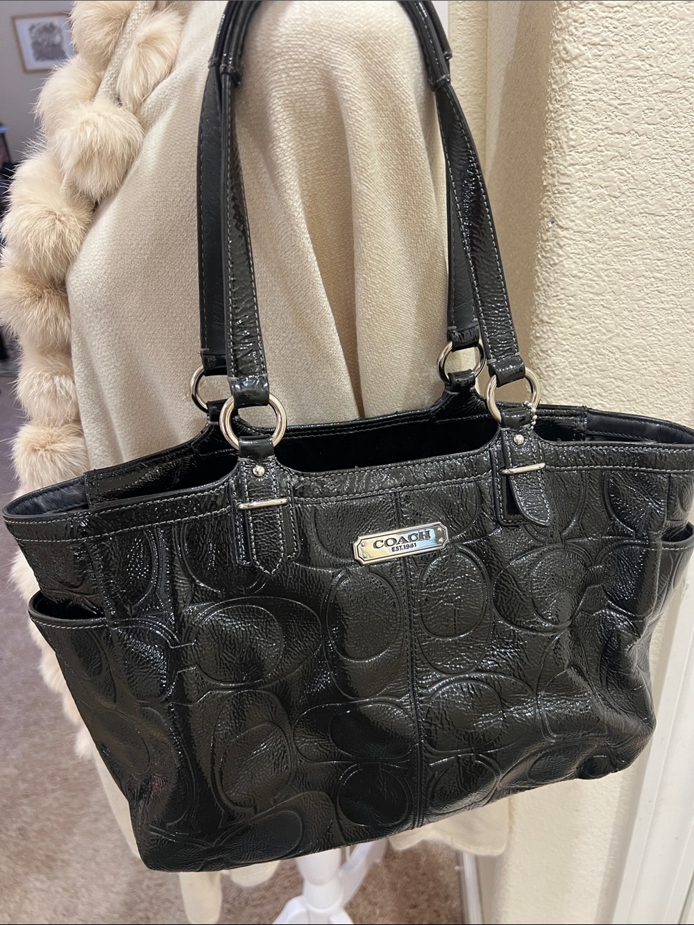 Coach Black Embossed Signature Leather Tote
